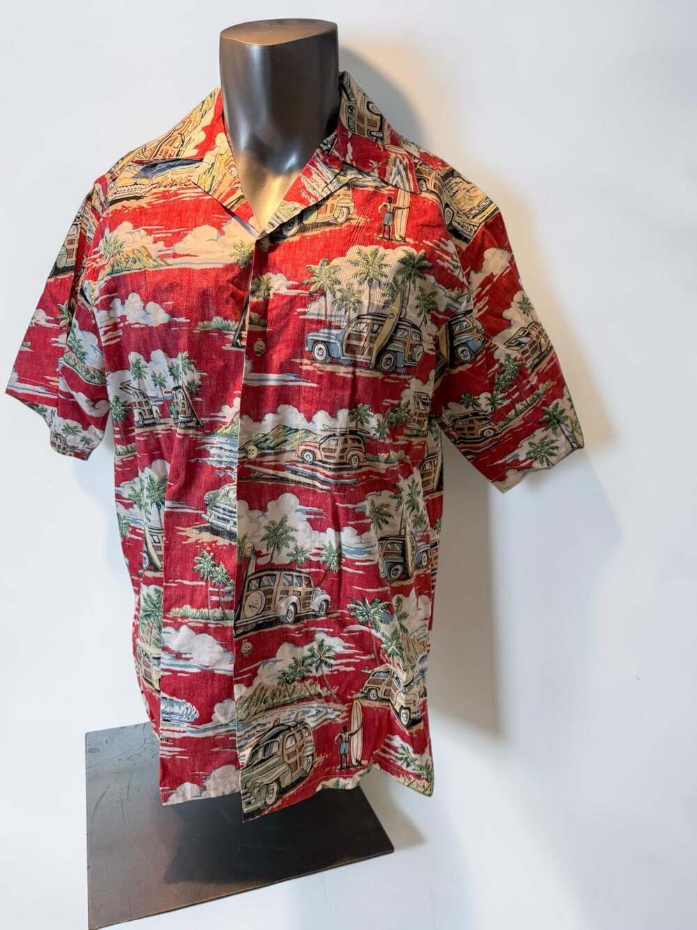 Go Barefoot Vintage Tropical Woody Wagon Surfboard Print Hawaiian Shirt